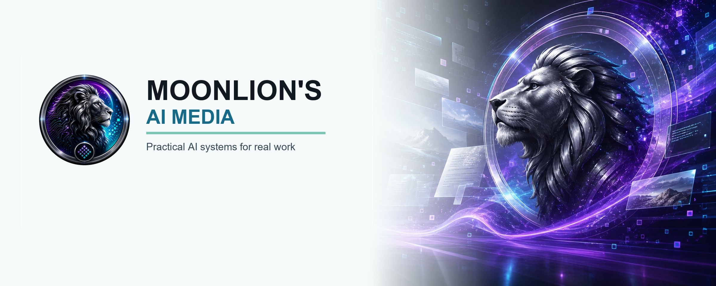 MoonLion's AI Media practical AI systems banner